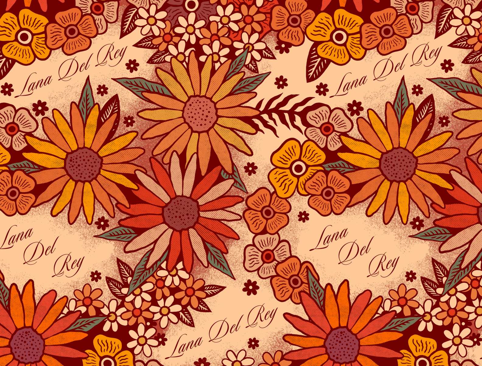 Lana Del Rey art colour design floral illustration pattern retro