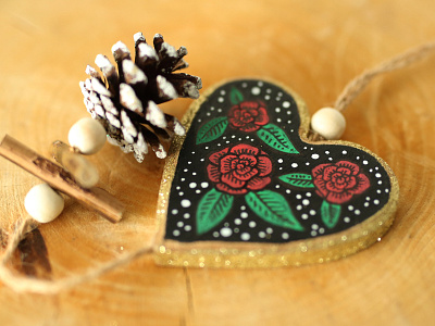 Xmas bauble christmas cute floral hand drawn heart rose xmas
