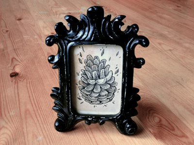 Vintage Pine Cone black christmas cone cute frame gift illustration nature pine small winter
