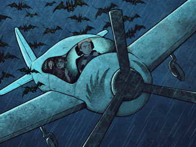 JG bats book childrens cover illustration night plane rain scary