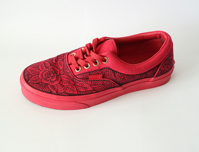 Vans custom custom shoes florals hand drawn pen and ink red rose sharpie shoes sneakers tattoo