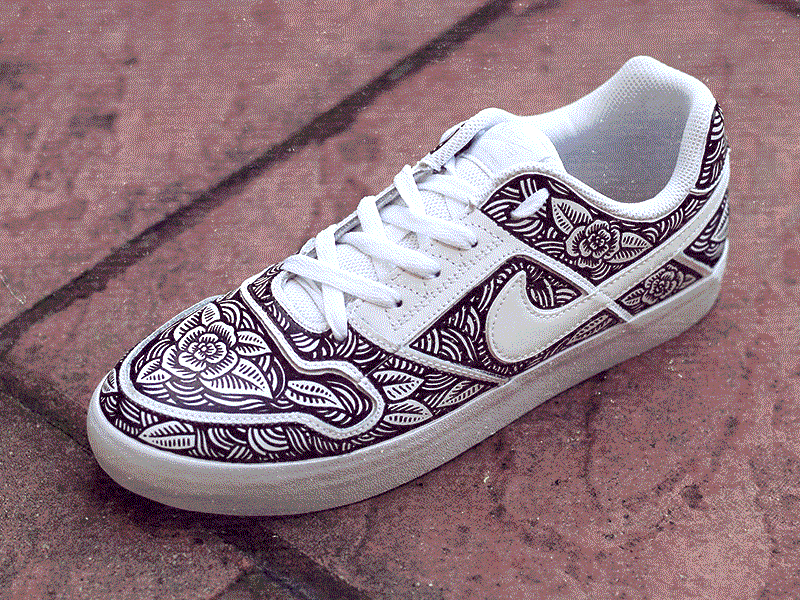 Custom SB's drawing floral hand drawn illustration illustration design pen and ink sharpie shoes