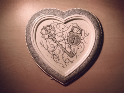 Valentines detail drawing hand heart illustration ink key lock love pen valentines