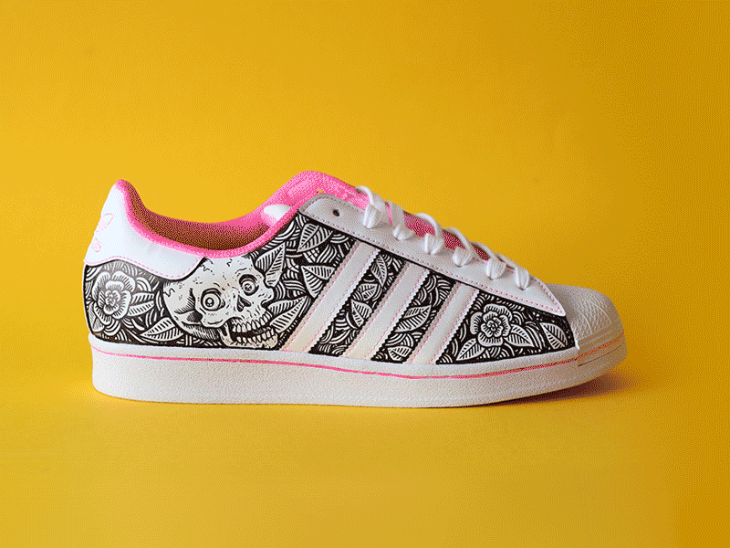 Adidas Superstar Showcase drawing floral hype marker pen shoes skull sneakers