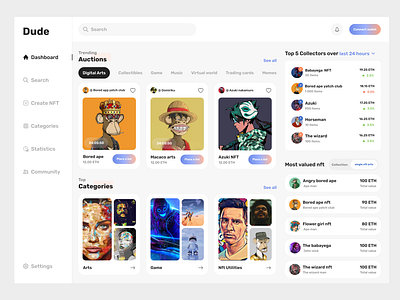 NFT marketplace dashboard