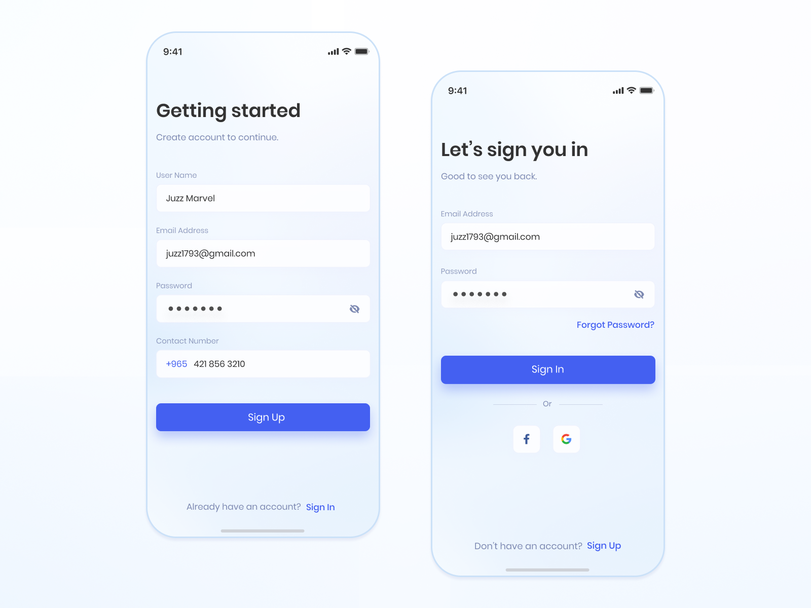 Sign In and Sign Up Screens by Nidhi Joshi on Dribbble