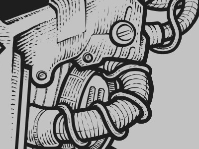 Mean mug, details illustration lineart mech mecha robot skull