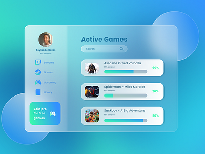 Glassmorphic Games Dashboard