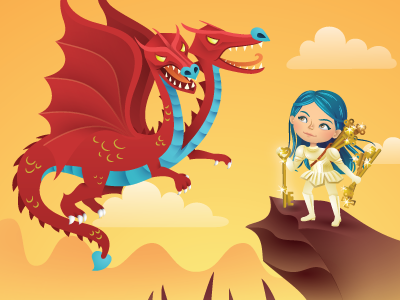 Beat the Insecurity Monster characters children dragon editorial illustration illustrator keys magazine vector warrior