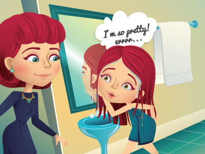 “Totally Embarrassing” May 2013 bath bathroom character children editorial illustration illustrator magazine mirror vector