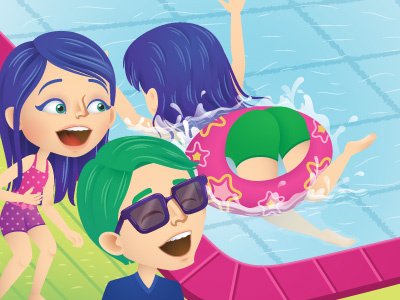 “Totally Embarrassing” story, Sept 2013 character children editorial illustration illustrator magazine pool students swimming vector