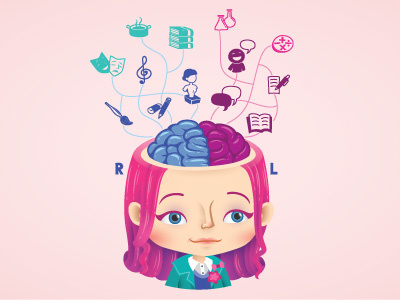 Brainy brain character editorial girl illustration illustrator magazine smart vector
