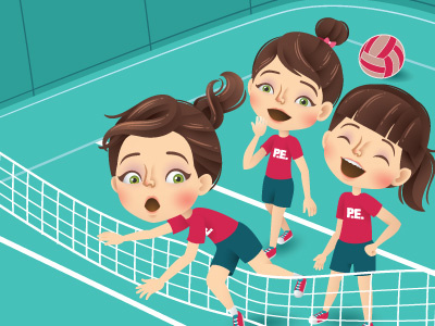 Stumble character editorial girls illustration illustrator magazine school sports vector volleyball