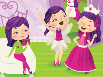 Dress-up characters childrens dress up editorial fairy girls illustration illustrator magazine princess vector