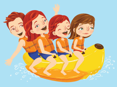 Summer Splas banana bananaboat beach character characters children childrens editorial illustration illustrator kids magazine summer vector