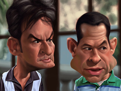 Two and a Half Men by Alex Gallego caricature caricatures cartoon character humour illustration