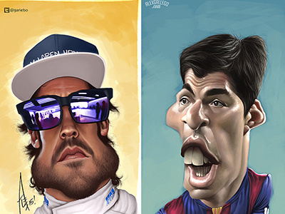 Sports caricature samples alonso barcelona barça f1 ferrari mclaren sport sports suarez