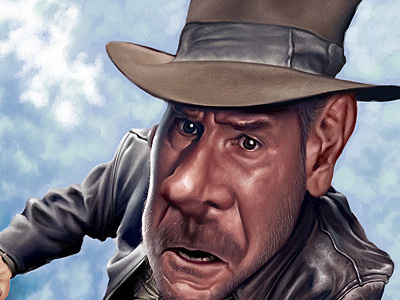 Indy made in GIMP 2.8 actor caricature caricatures celebrities celebrity cinema crystal ford harrison illustration indiana indy jones movie portrait skull