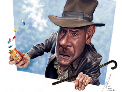Indy made in GIMP 2.8 actor caricature caricatures celebrities celebrity cinema crystal ford harrison illustration indiana indy jones movie portrait skull