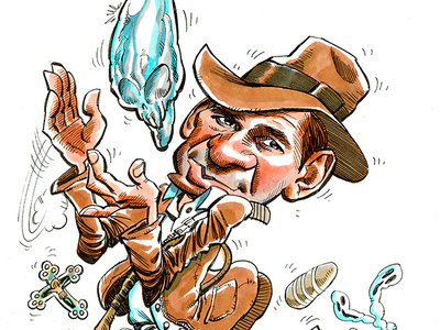Indiana Jones original art caricatura caricature caricatures cartoon celebrity character cinema drawing humour illustration markers movie portrait