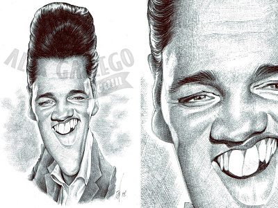 Elvis, original art in ballpoint pen caricature caricatures celebrity character drawing elvis elvis presley humour music portrait