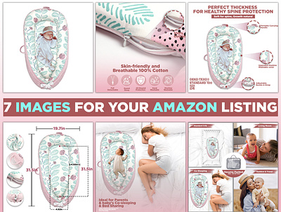 Baby Lounger Product Images design | For Amazon amazon amazon t shirts amazon t shirts design branding design illustration infographic images lifestyle images listing listing images