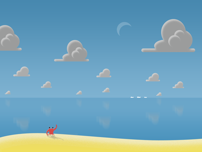 Greetings! clouds crab illustration moon sand sea