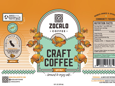 Zocalo Coffee Label Design beverage beverage design can can label can label design coffee coffee can coffee label craft coffee iced coffee illustration label design minimal package design typography