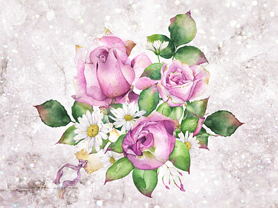Watercolor floral composition with garden roses