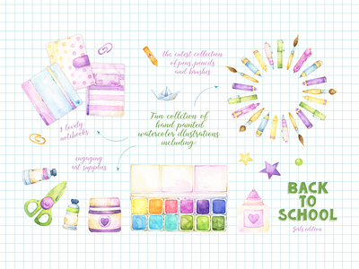 Back to School Girls edition clipart collection painting watercolor