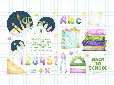 Back to School Girls edition watercolor clipart collection