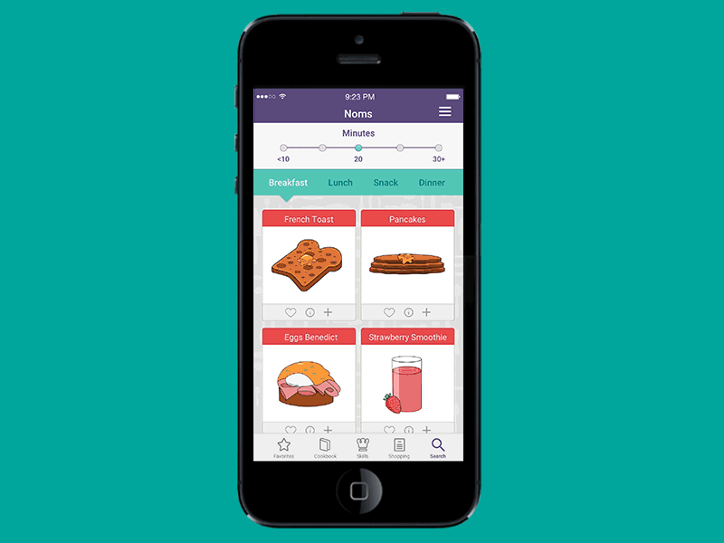 Noms for Newbs | Cooking App Prototype app prototype cooking principle app sketch ui