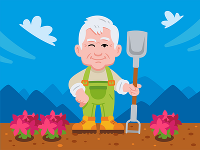 Rhododendron 'Arno' Character Mascot avatar background cartoon character environment farmer farmers market flat flower shop funny graphic design green happy illustration mascot senior smile vector website illustration worker