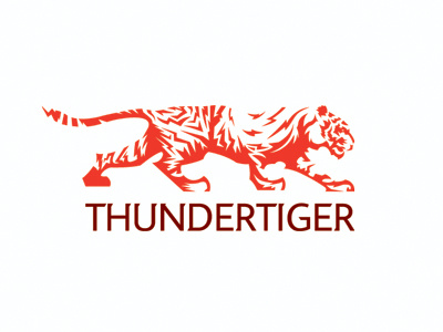 Thundertiger animal brand fast feline jungle logo mark nature power predator rapid red shape simple strong thunder tiger