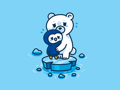 Climate Change animals cartoon characters children climate change cute design digital flat future global warming graphic ice illustration kids mascots outline penguin polar bear south pole