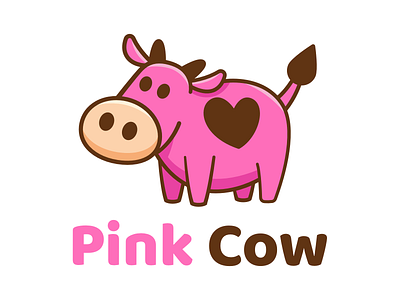 Pink Cow Logo Design animal baby cartoon childhood children cow cute flat funny heart illustration kawaii kids logo love mascot milk outline pink vector