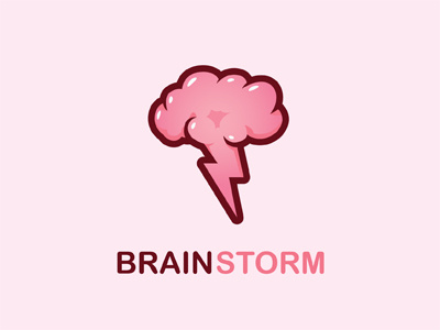 Brainstorm brain conceptual fresh funny icon illustrative logo mark pink simple smile storm thunder