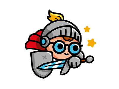 Geek Knight Logo Design app cartoon character children digital fantasy flat funny game geek illustration kids knight logo magic mascot outline sticker vector