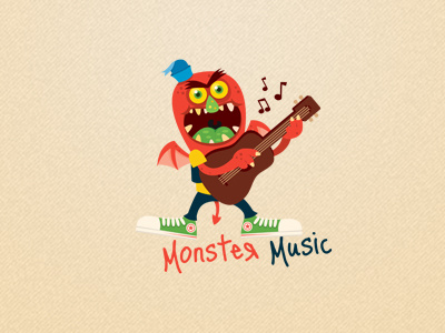 Monster Music converse devil face fun funny guitar happy hell illustration illustred logo mark mascot musician red sing song