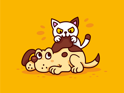 Kitty and Dog BFF animals cartoon cat cute design digital art dog flat friends funny illustration kitty mascot outline pets play sticker sweet vector yellow