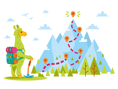 Homepage and Mascot Design for Clar.io animal cartoon character digital flat funny graphic green hiking homepage illustration landing page llama mascot mountains ui ux vector web design website