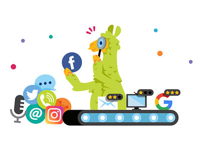 Clar.io Features Page Illustrations animal cartoon character community company features flat funny graphic design icon illustration llama mascot people services social solutions ui ux website