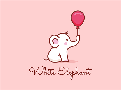 White Elephant Logo adorable animal balloon boho cartoon children cute elephant elephant logo feminine feminine logo flat illustration kids logo mascot outline sweet vector vintage