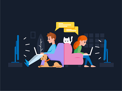 Illustration homepage for Streamlounge.io app cartoon cat chat creative digital dog flat funny graphic home illustration landing page mascot netflix social streaming ui ux vector
