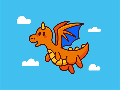 The Dragon of Cuddles cartoon children creative cute digital dragon fantasy flat funny illustration kids logo magic mascot outline pokemon quirky silly sticker vector