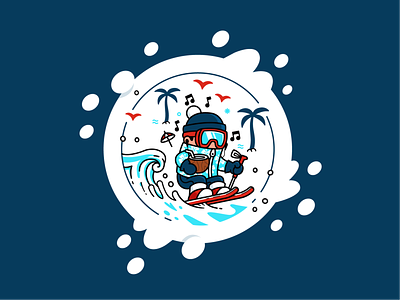 Good Mood Skiing T-Shirt Illustration badge cartoon character coconut cool flat funny good mood hawaii illustration mascot mountain skiing snow sport summer t shirt vector wave winter