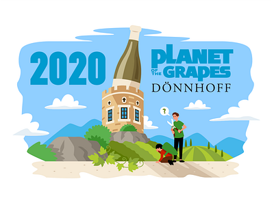 Dönnhoff 2020 t-shirt design agriculture appetizer cartoon castle celebration company creative digital art drink drinking flat funny illustration landscape laugh planet of the apes t shirt design vector vineyards wine winery