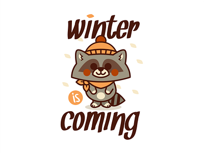 Winter Is Coming animal boho chic cartoon character children clipart cute flat funny illustration kawaii logo mascot outline raccoon sticker sweet t shirt design vector woodland