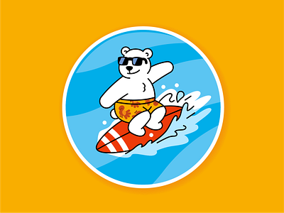 Surfing Bear Pin animal cartoon character cool flat funny graphic design holiday illustration mascot outline pin polar bear sticker summertime surf surfing thanksgiving turkey vector