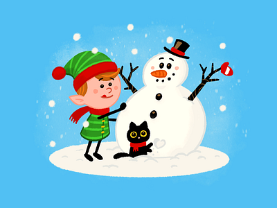 Merry Christmas Folks! animal cartoon cat character children kids cute elf flat graphic design holidays illustration jingle bells mascot merry christmas procreate sketch snow snowman winter xmas